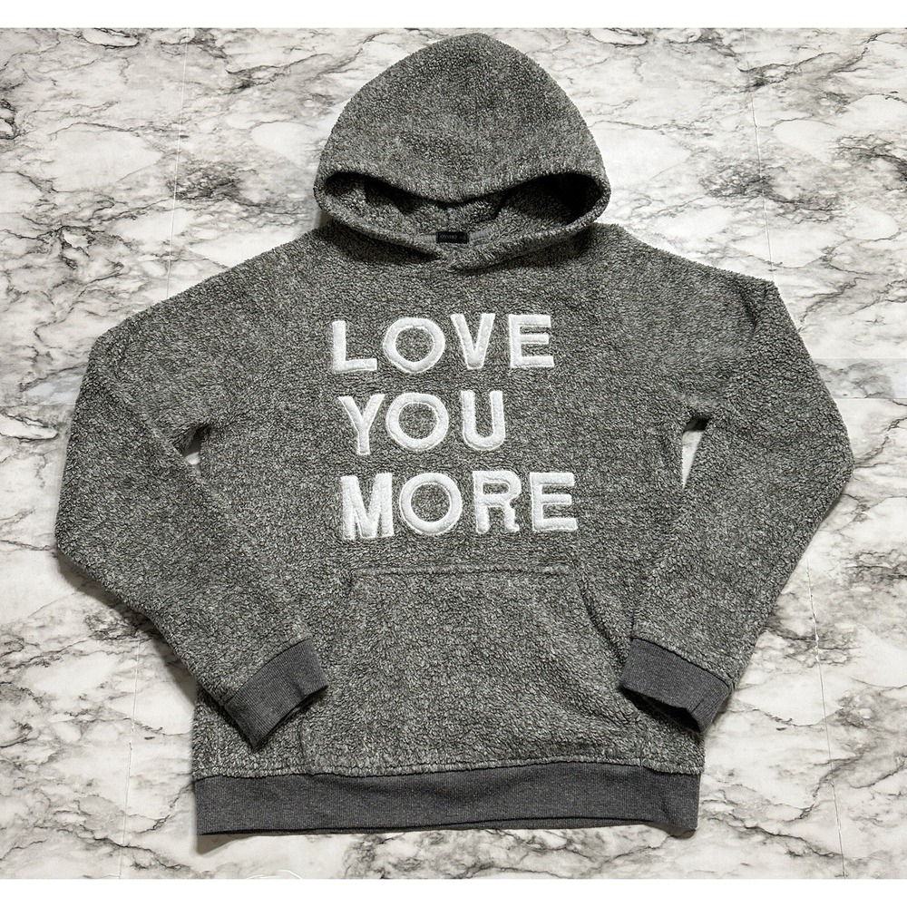 Oysho Women's Sweater‎ Size S Gray Heather Fleece Hoodie Long Sleeve Spell Out